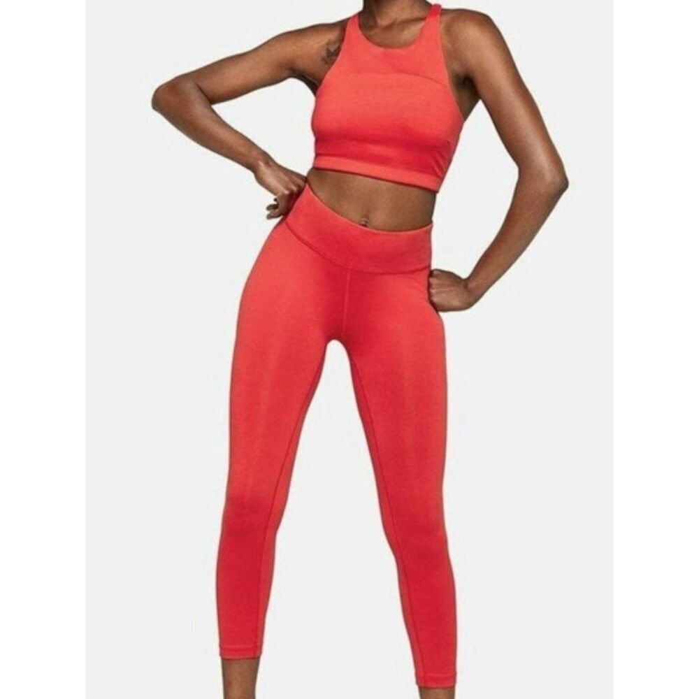 Outdoor Voices Workout Set Women's XS Red Orange Longline Bra Cropped Leggings